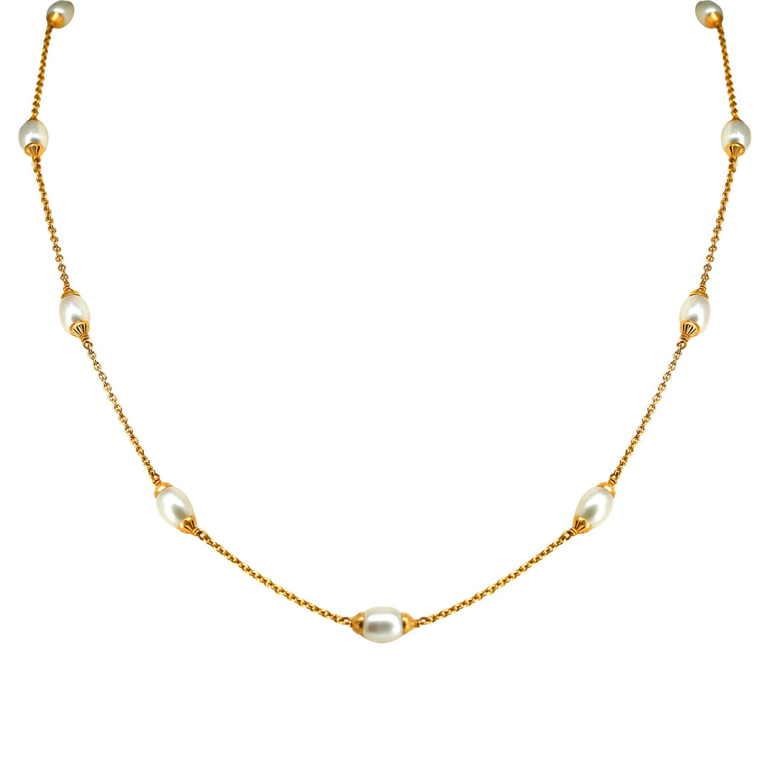 String Chain with Gold Caps & Rice Pearls-GCP0001