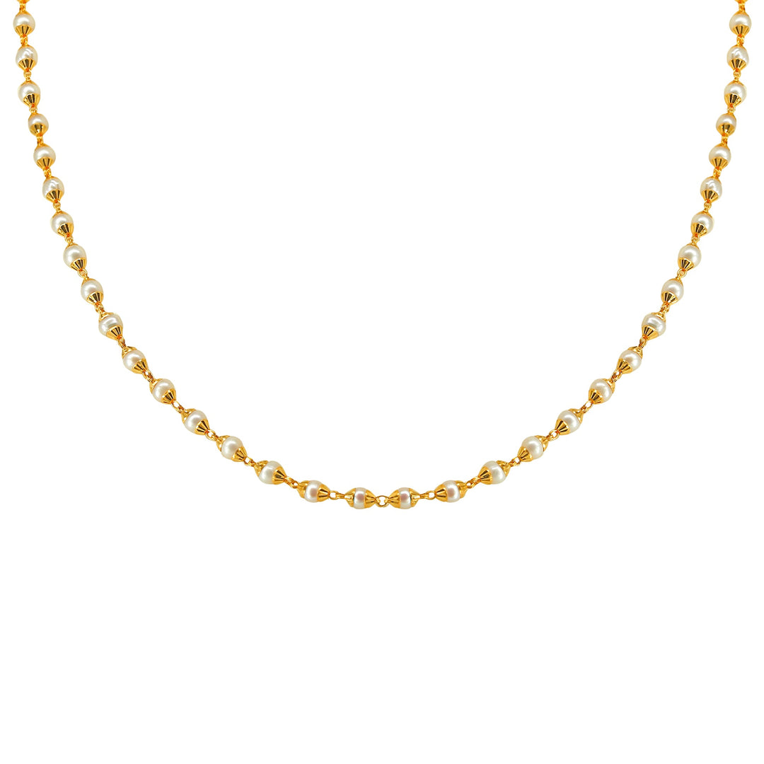 String Chain with Gold Caps & Pearls-GCP0258