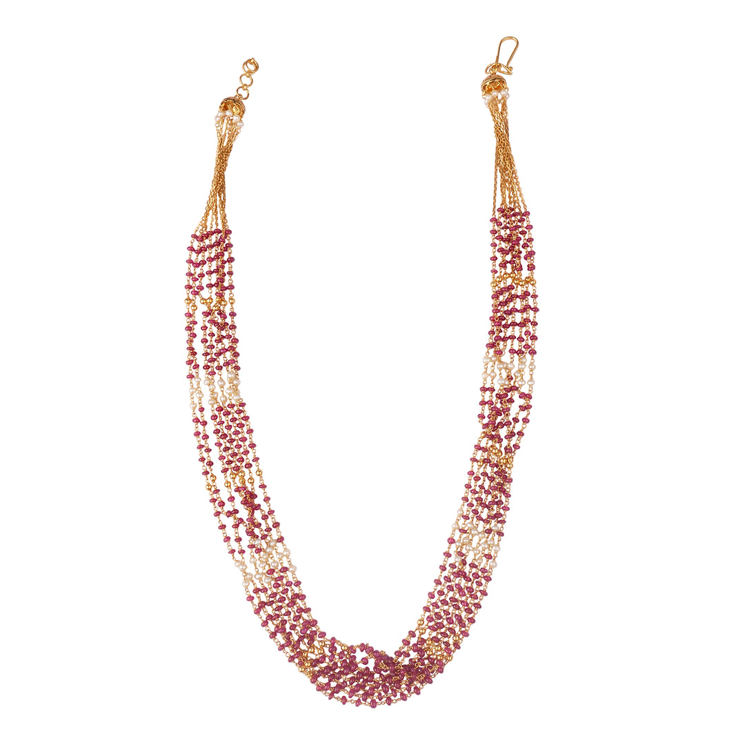 gold pearl chain with ruby beads GCP1070