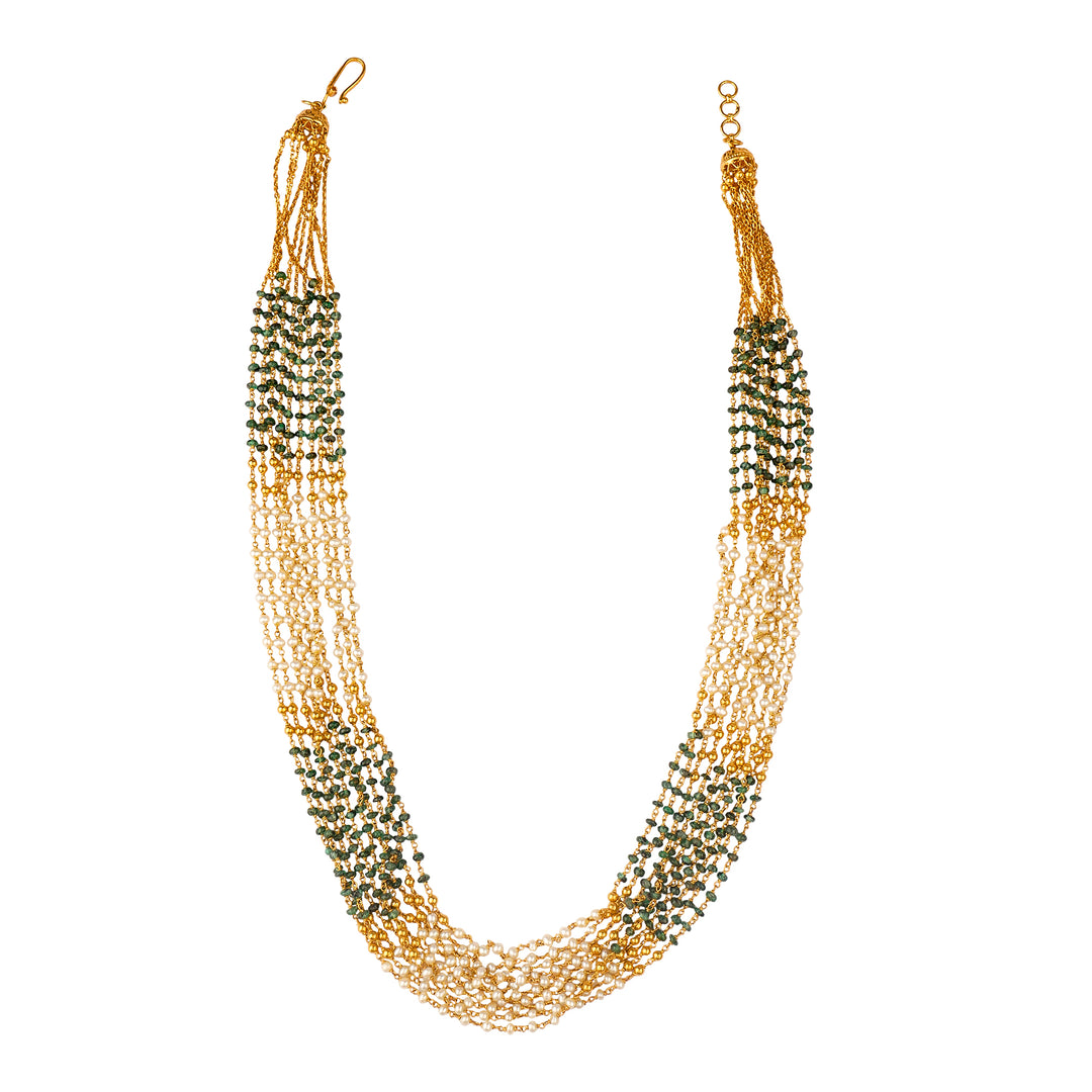 gold pearl chain with emerald  GCP1073