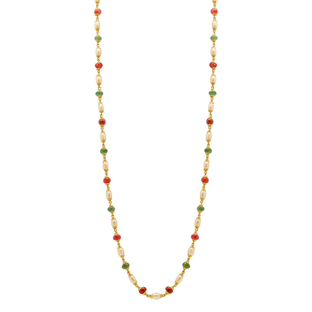 GOLD MULTI STONE PEARL CHAIN - GCP1075