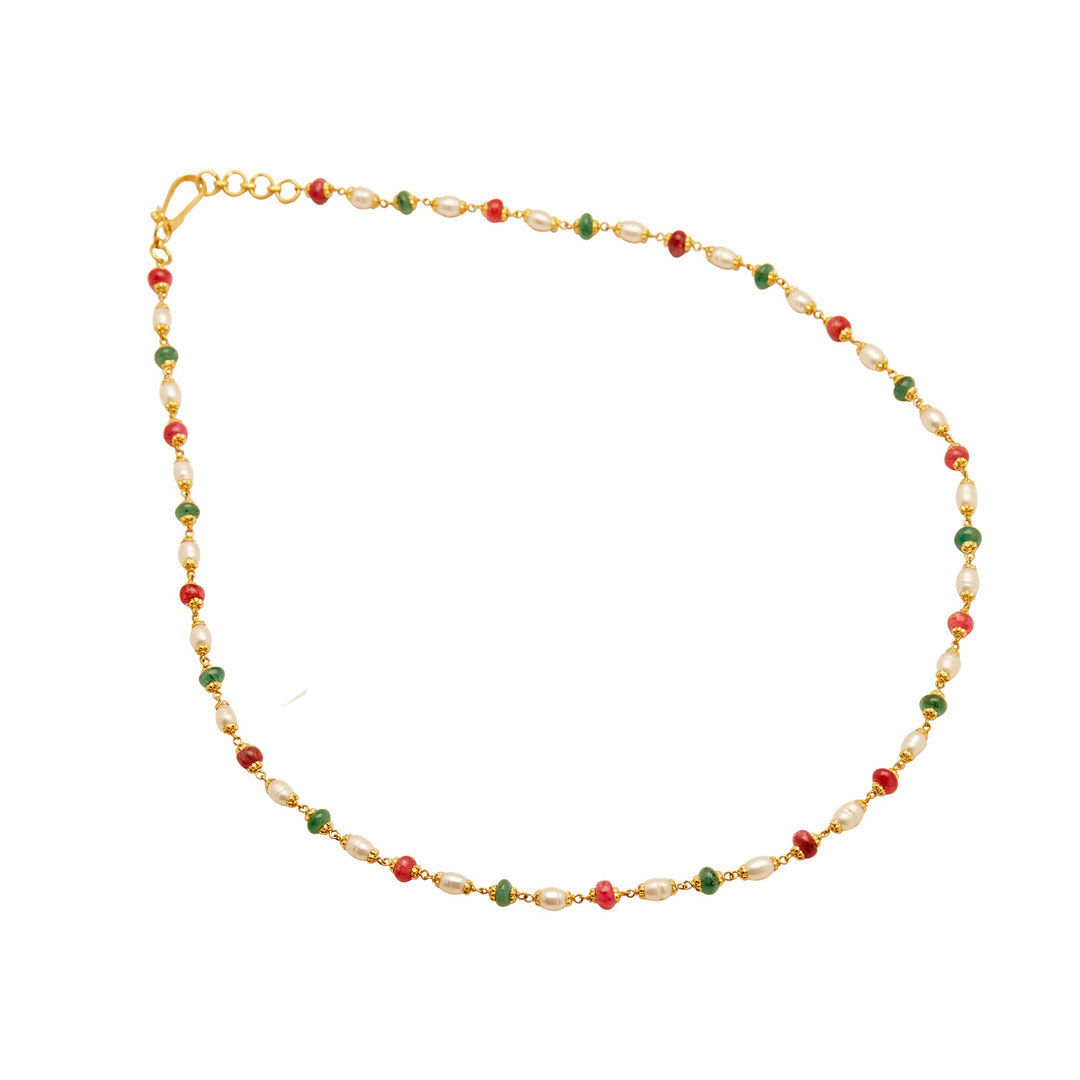 GOLD MULTI STONE PEARL CHAIN - GCP1075