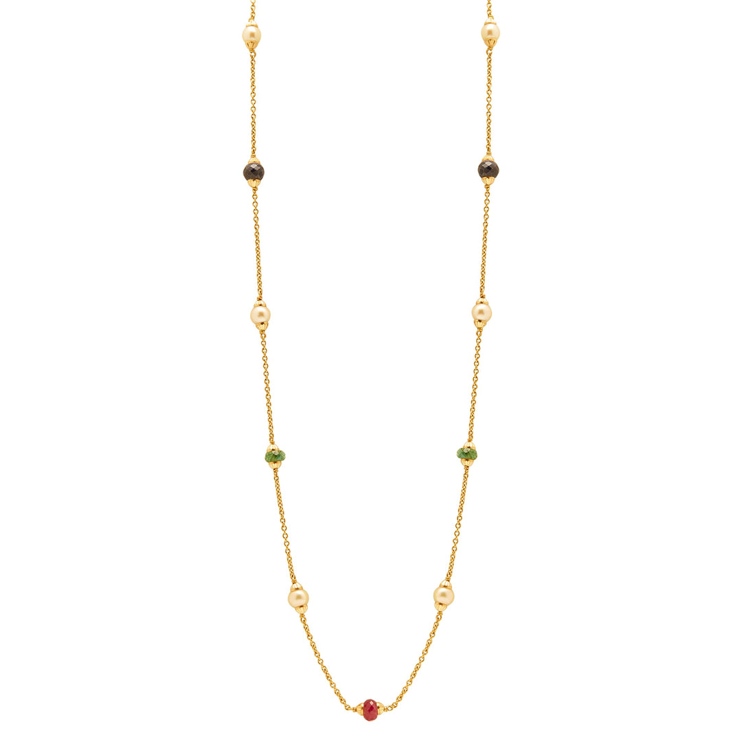 GOLD MULTI STONE PEARL CHAIN - GCPS244