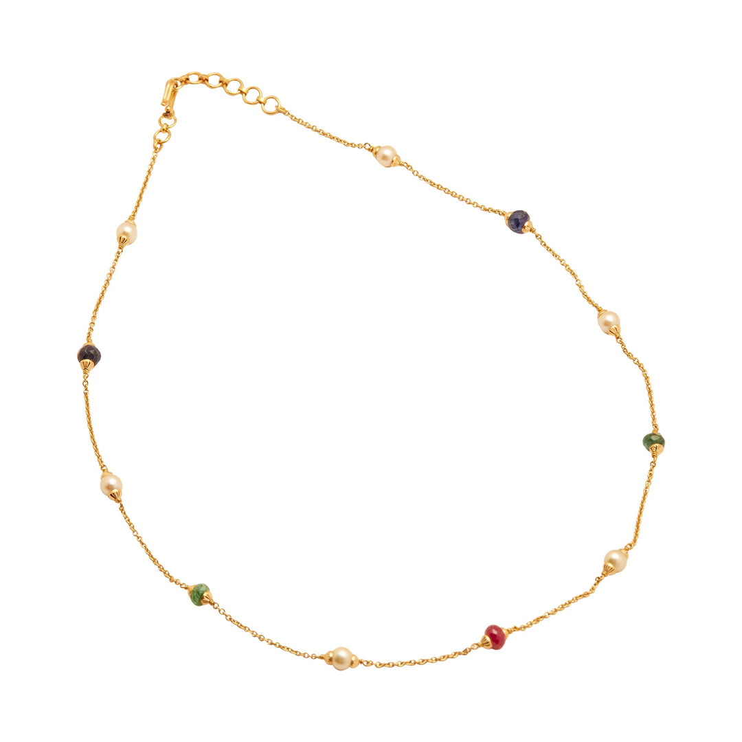 GOLD MULTI STONE PEARL CHAIN - GCPS244