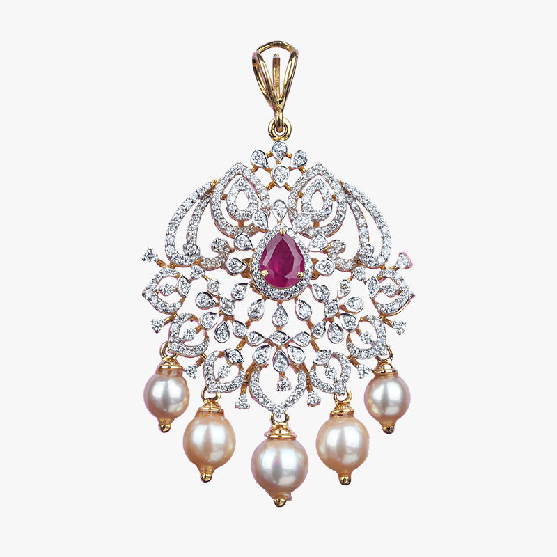 Gold Pendant Diamond Yellow Gold Red Stone Gdd0673