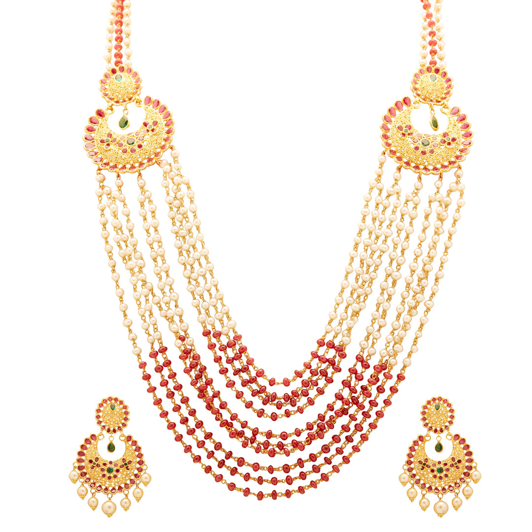 GOLD PEARL MULTI STONE BEADS HALF-SET - GHP0126