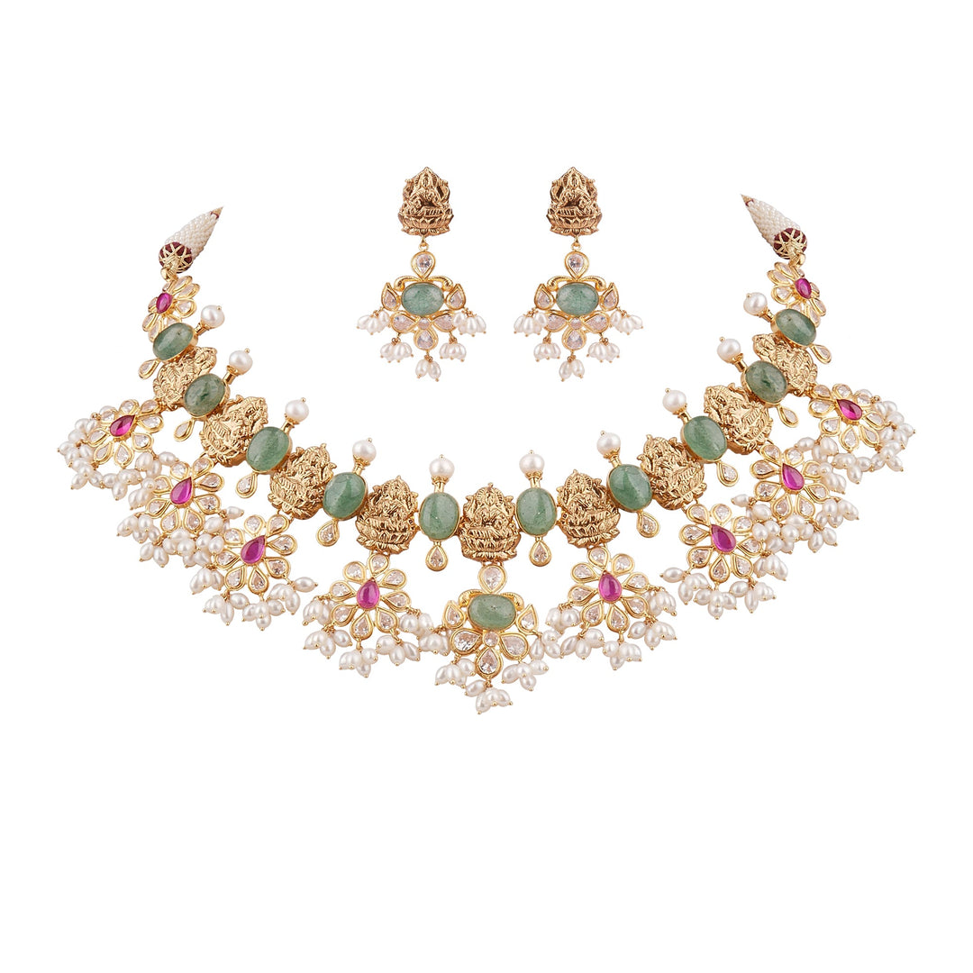 Gold Pearl Necklace With Earrings Ghp0259