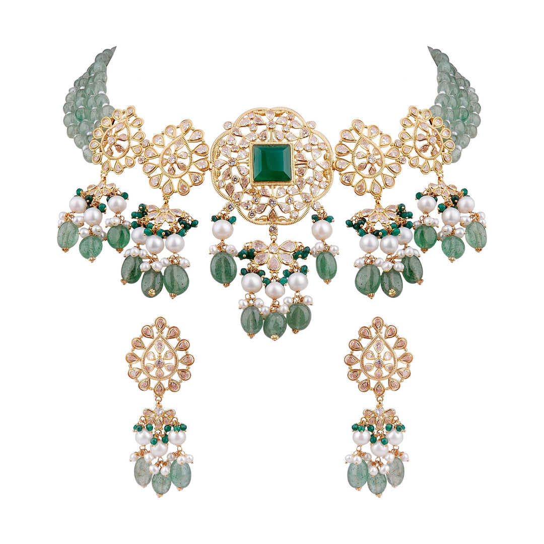 Gold Emerald Necklace With Earring Ghp0294