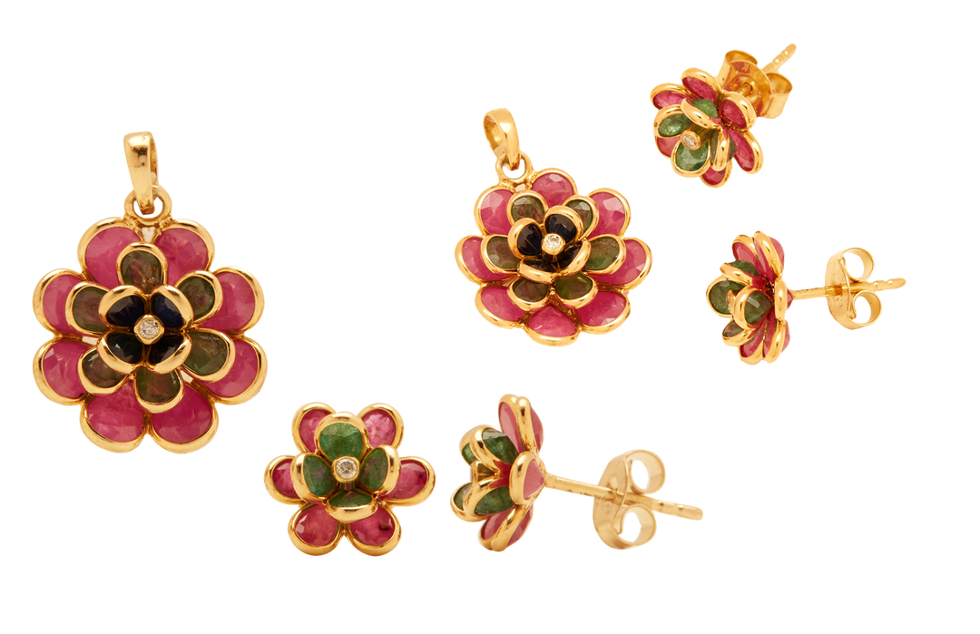 GOLD MULTI STONE DIAMOND TOPS WITH PENDANT - GPMS206