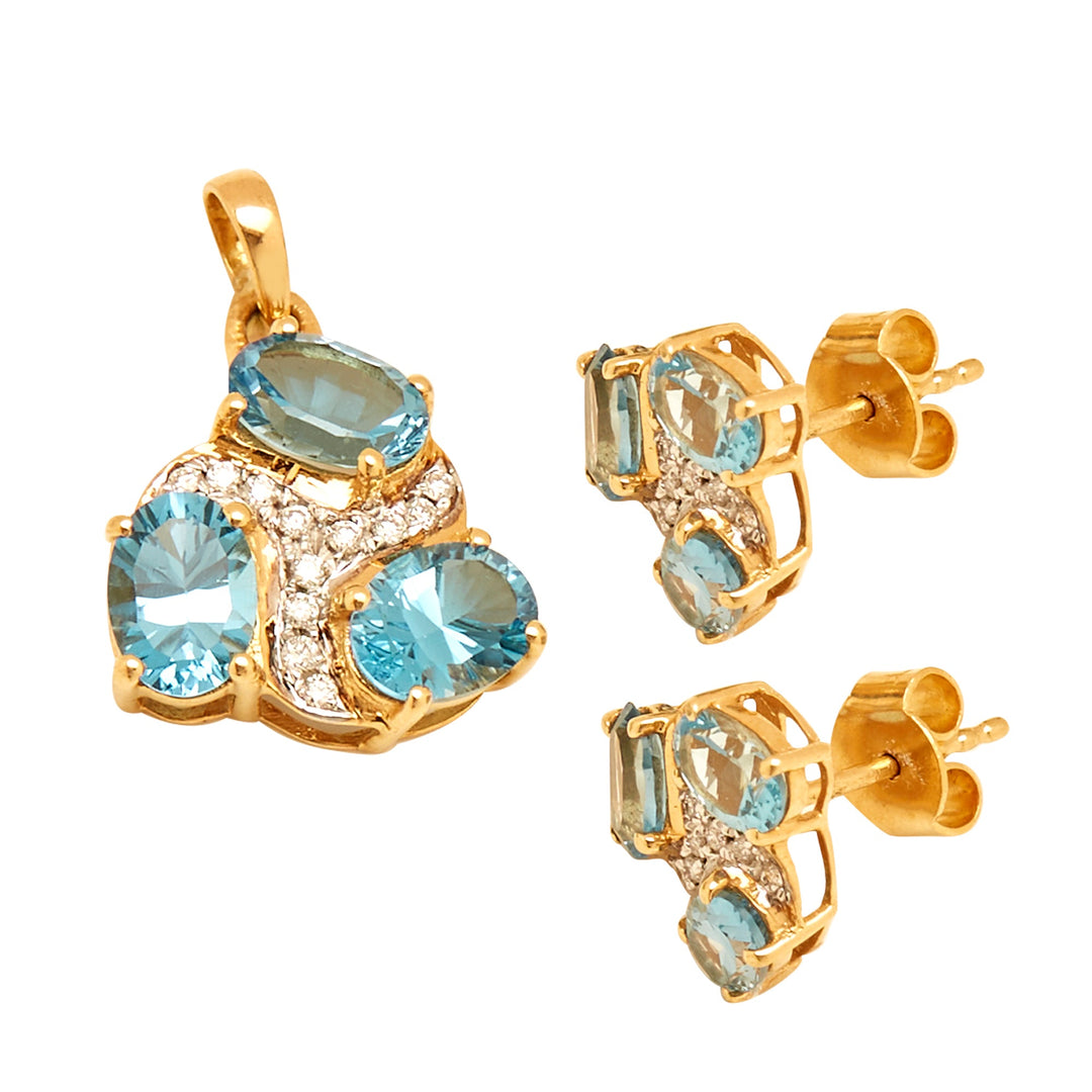 GOLD SEMI PRECIOUS DIAMOND WITH BLUE TOPAZ TOPS WITH PENDANT - GPSM428