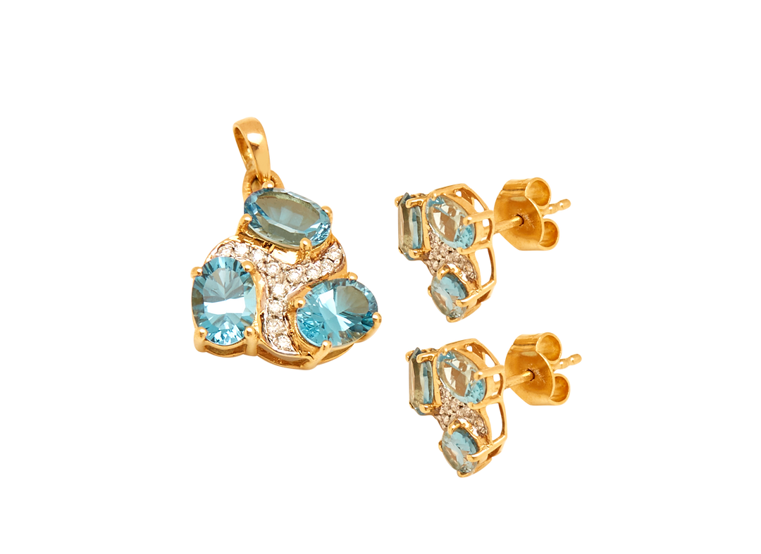 GOLD SEMI PRECIOUS DIAMOND WITH BLUE TOPAZ TOPS WITH PENDANT - GPSM428