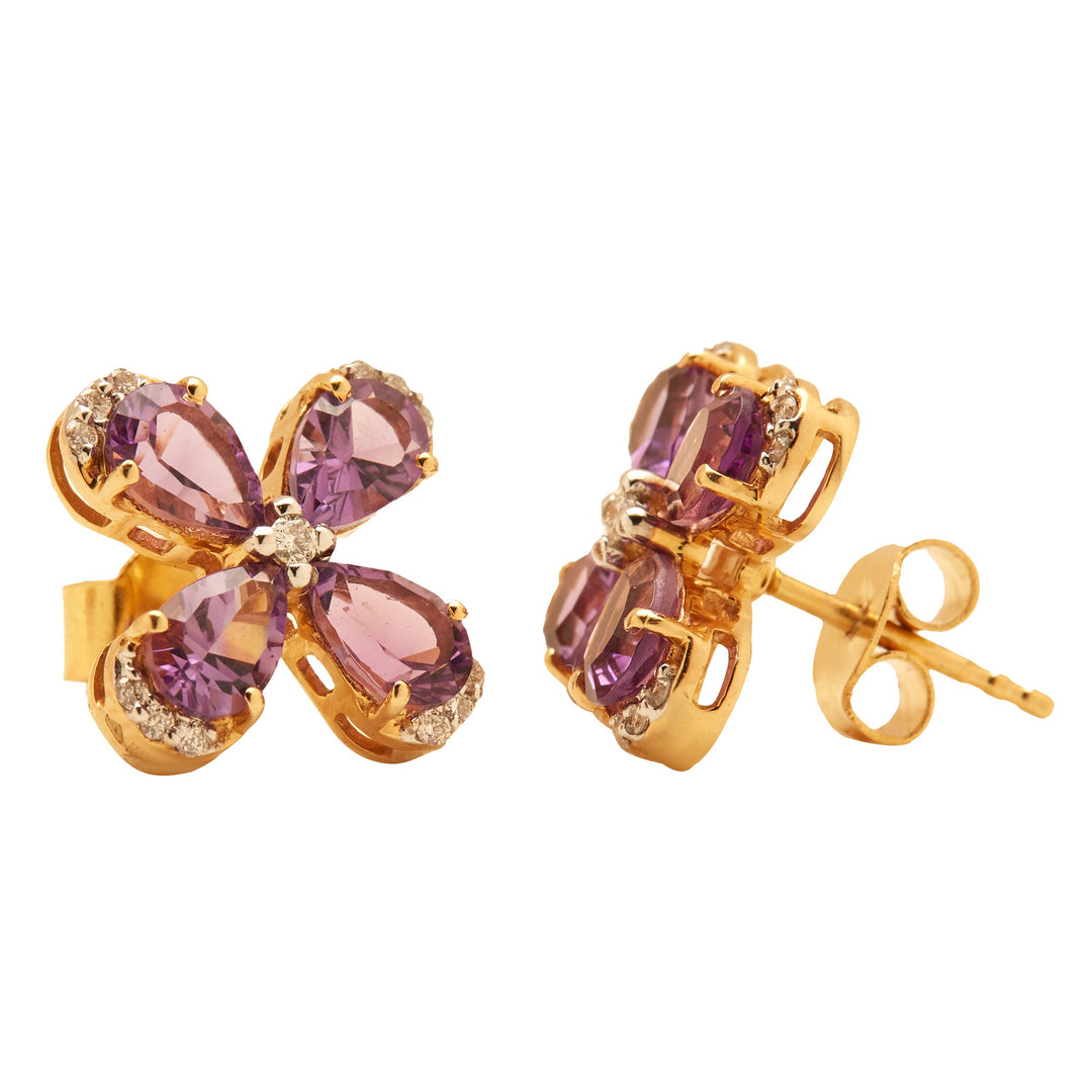 GOLD SEMI PRECIOUS AMETHYST WITH DIAMOND TOPS WITH PENDANT - GPSM434