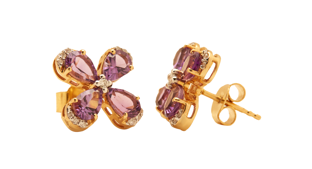 GOLD SEMI PRECIOUS AMETHYST WITH DIAMOND TOPS WITH PENDANT - GPSM434