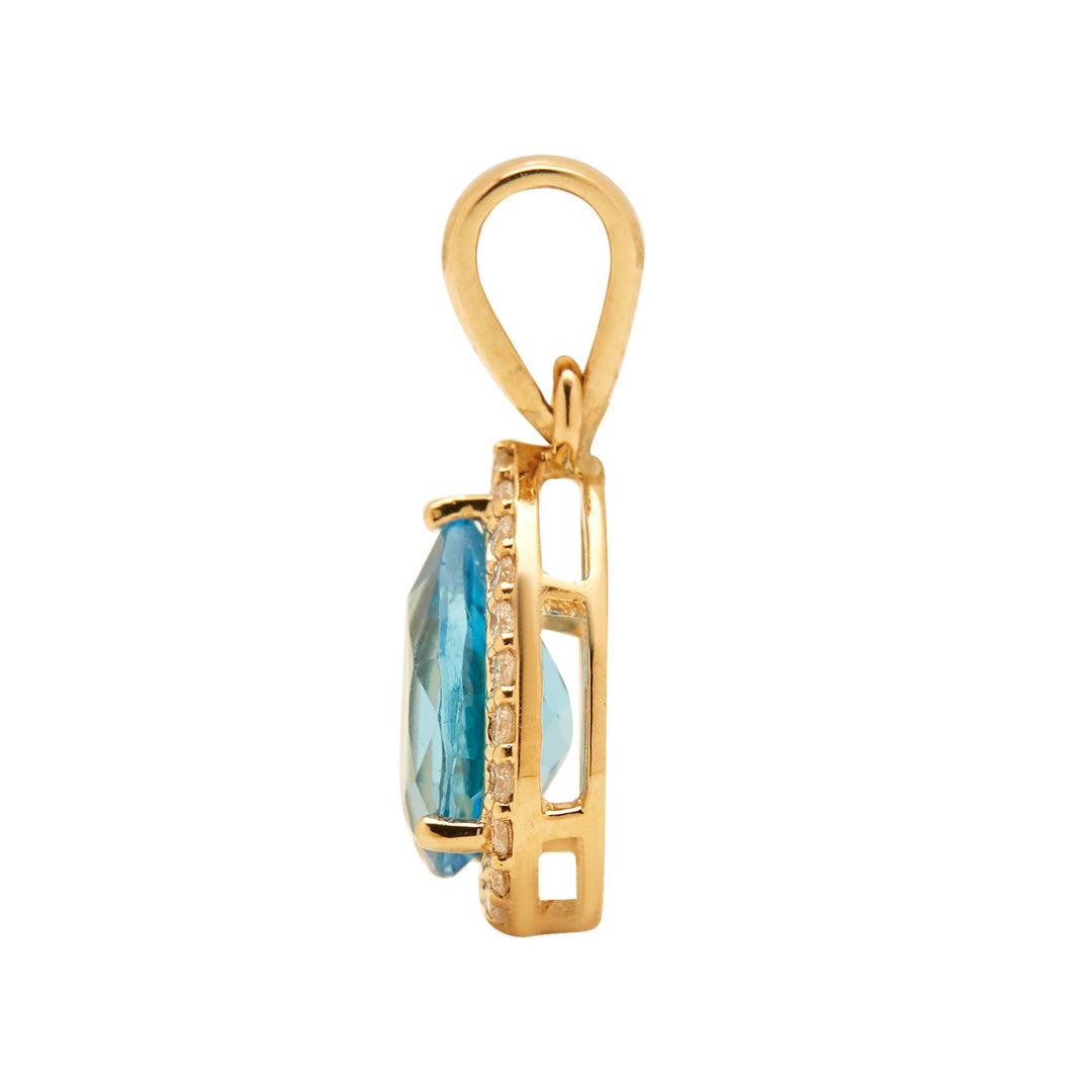 GOLD SEMI PRECIOUS DIAMOND WITH BLUE TOPAZ TOPS WITH PENDANT - GPSM458