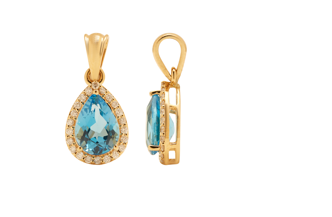 GOLD SEMI PRECIOUS DIAMOND WITH BLUE TOPAZ TOPS WITH PENDANT - GPSM458
