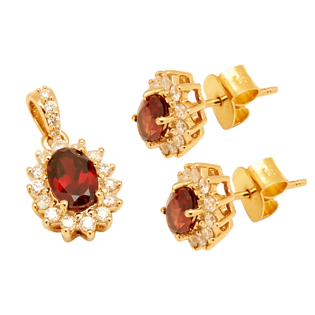 GOLD SEMI PRECIOUS DIAMOND WITH GARNET TOPS WITH PENDANT - GPSM470