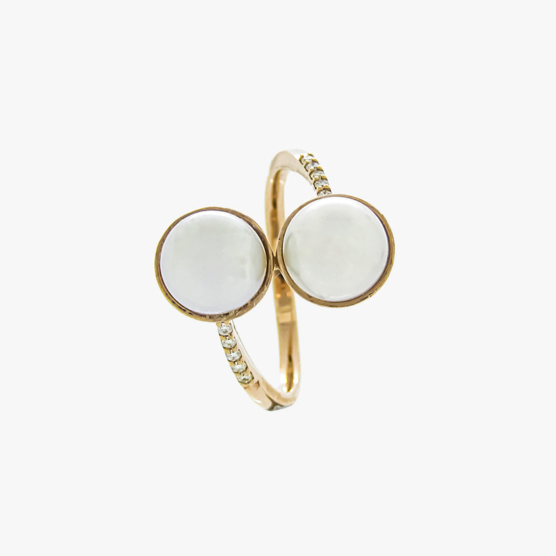 Gold Ring Pearl  Yellow Gold Diamond S-12