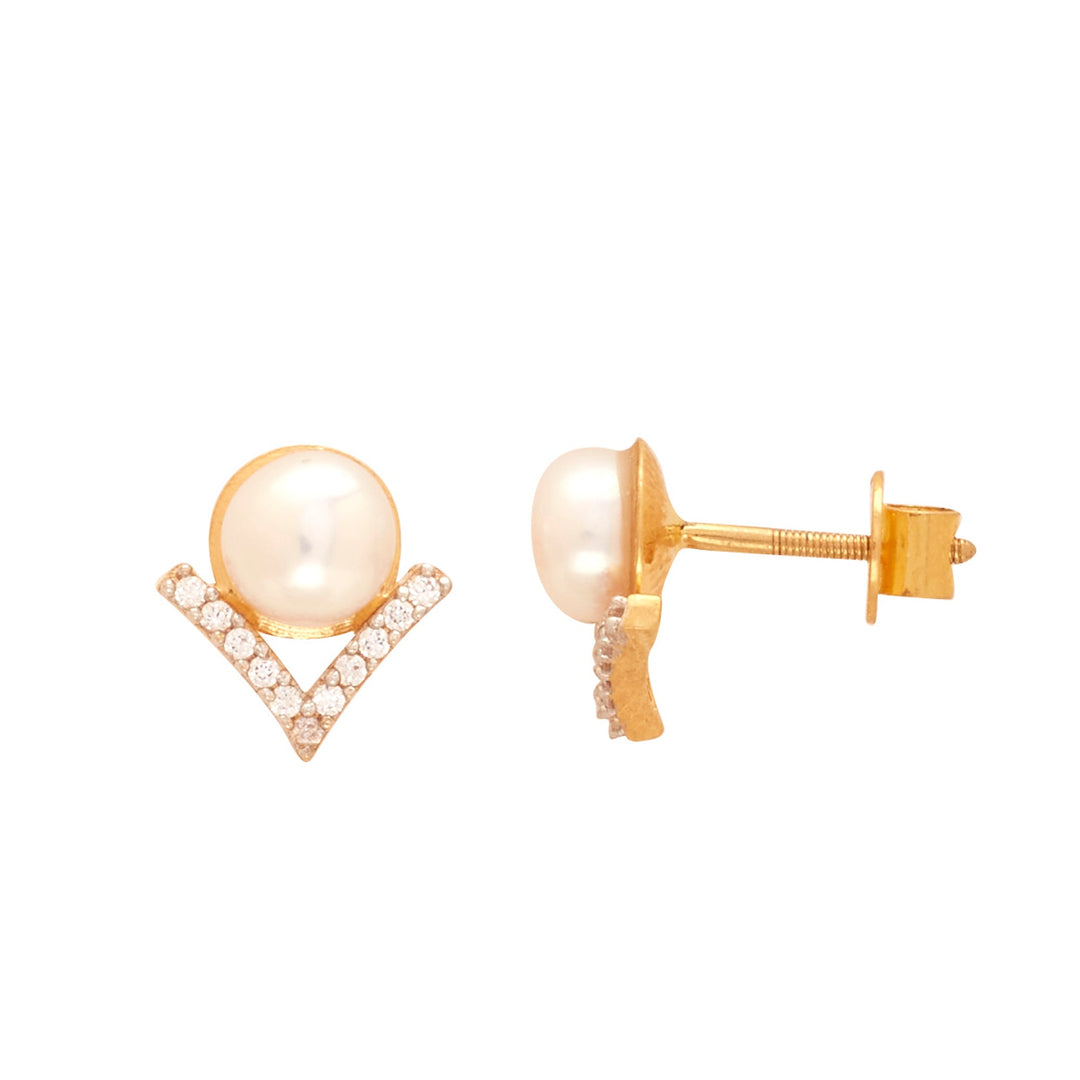 Gold Pearl and CZ Stone Stud-GTP2047