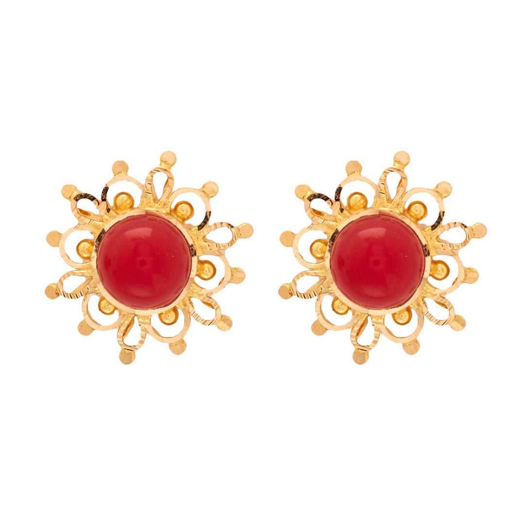 Gold Semi Precious Coral Stone Stud-GTC0052