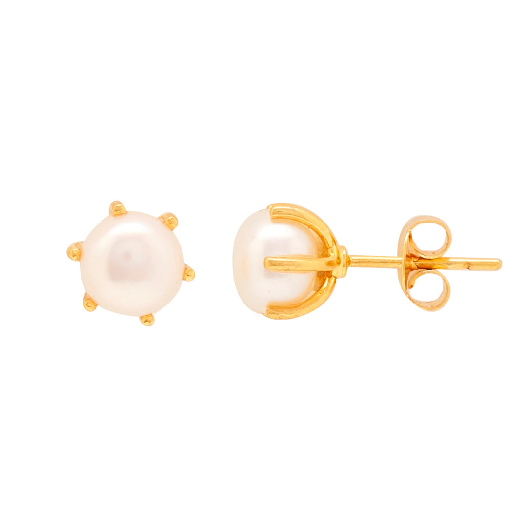 Gold Plain Button Pearl studs-GTWPS31