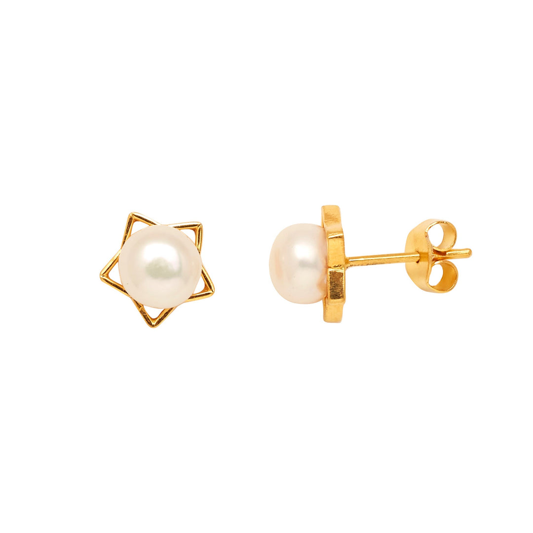 Gold Plain Button Pearl studs-GTWS136