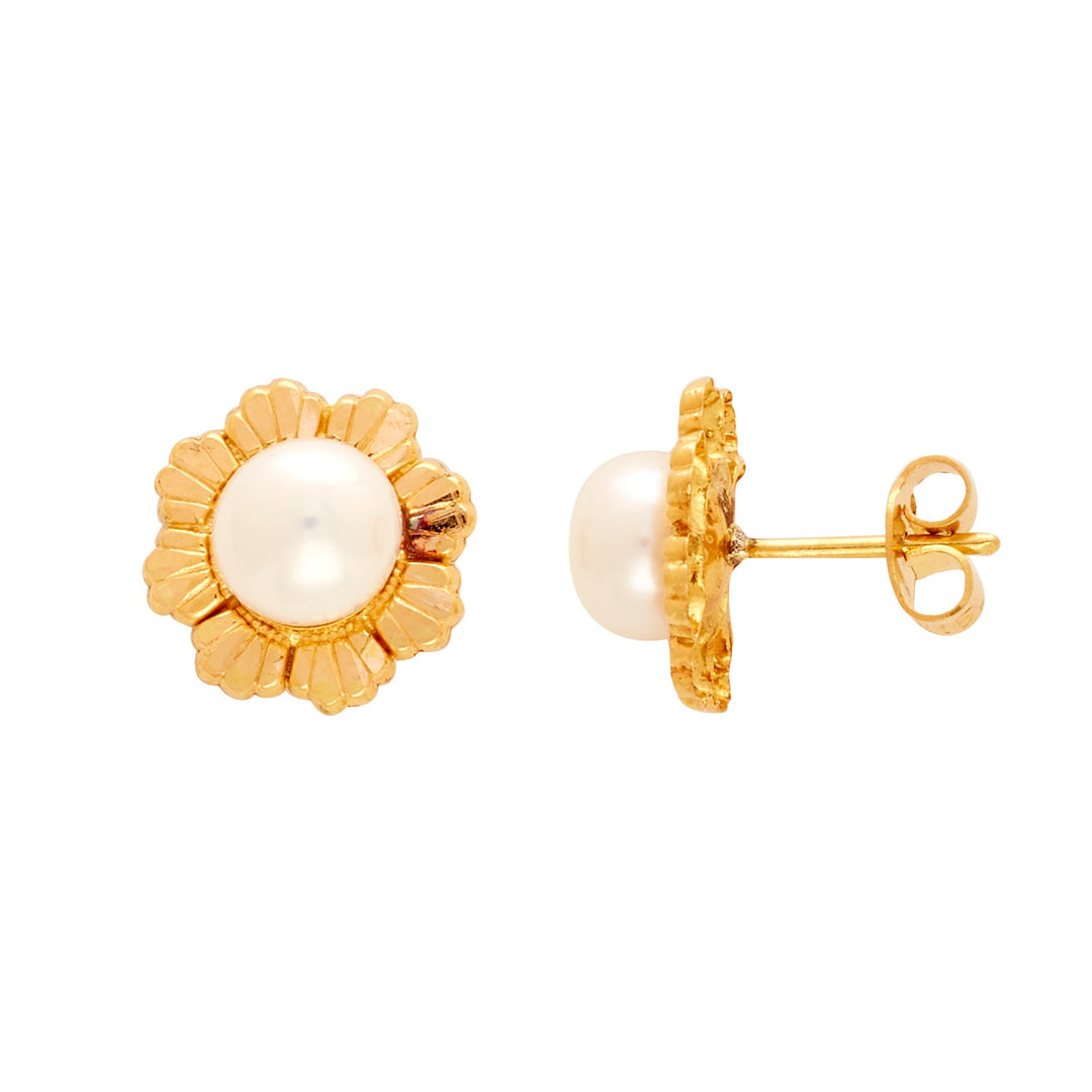 Gold Plain Button Pearl studs-GTWS239