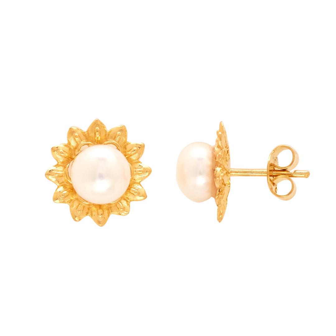 Gold Plain Button Pearl studs-GTWS265