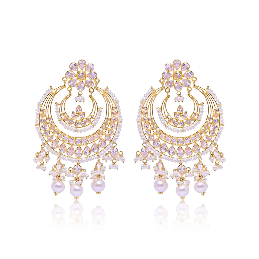 Gold -Chandbali Jhumka Earrings -GTPS958 KrishnaPearlsandJewellers