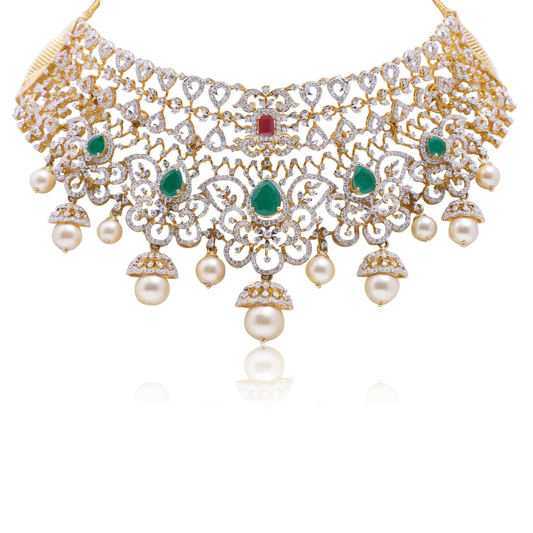 Gold -Diamond Choker Necklace -NS73 KrishnaPearlsandJewellers