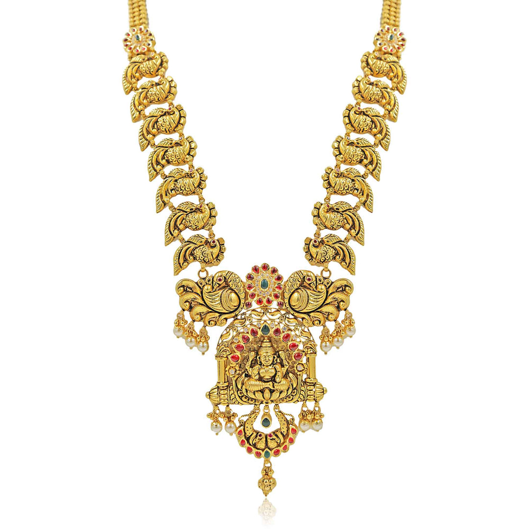 Gold -Lakshmi -Peacock Necklace -PGN0637 KrishnaPearlsandJewellers