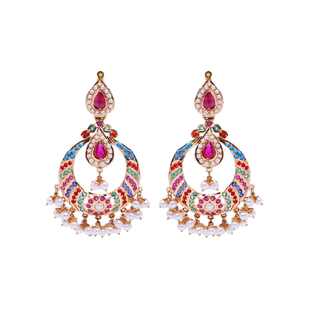 Gold Chandbali -Multistone Earrings -GTPS972. KrishnaPearlsandJewellers