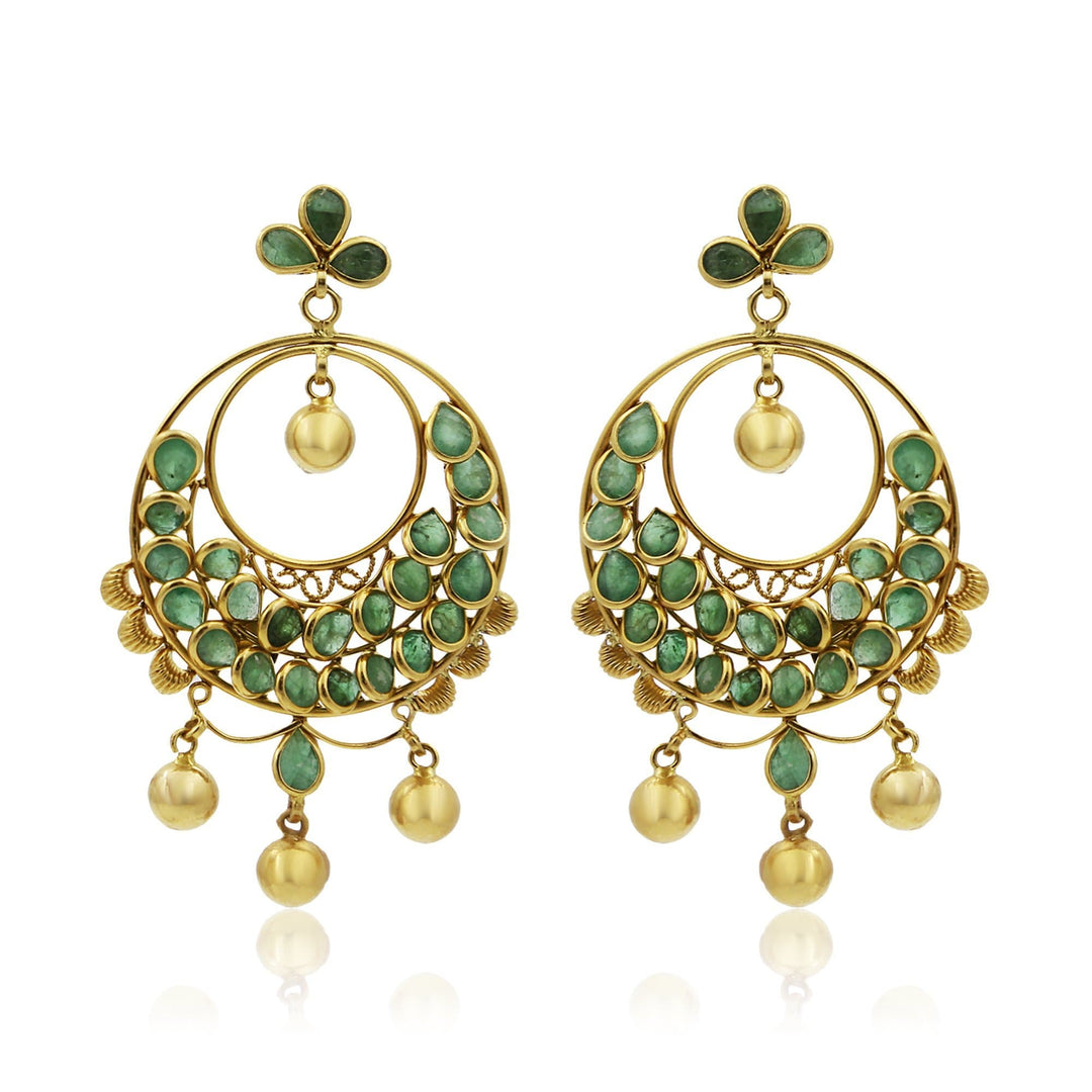 Gold Emerald Chandbali Earring -GTE0596 KrishnaPearlsandJewellers