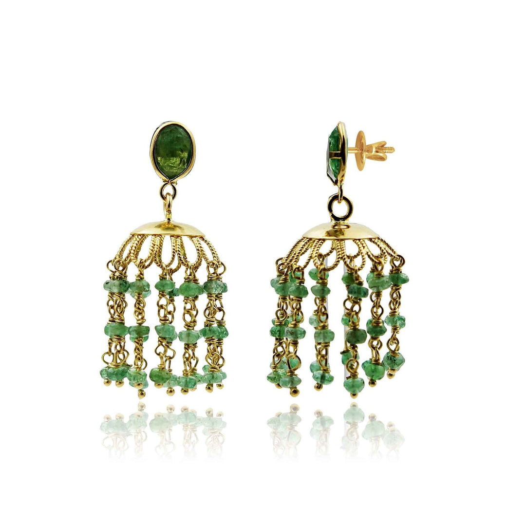 Gold Emerald Jhumkas -GTJH990 KrishnaPearlsandJewellers