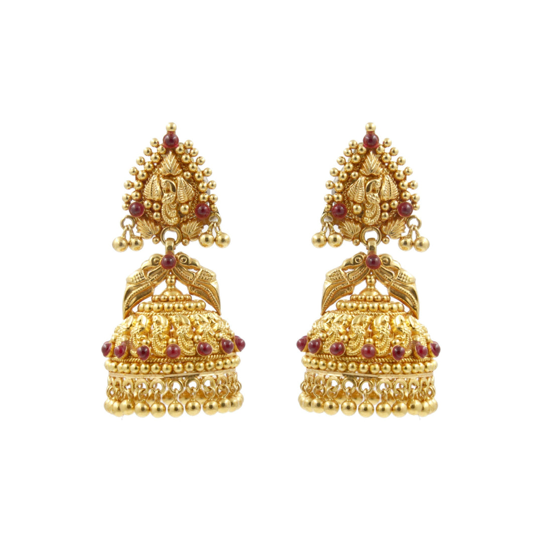 Gold Jhumkas -peacock design - PGT0468 KrishnaPearlsandJewellers
