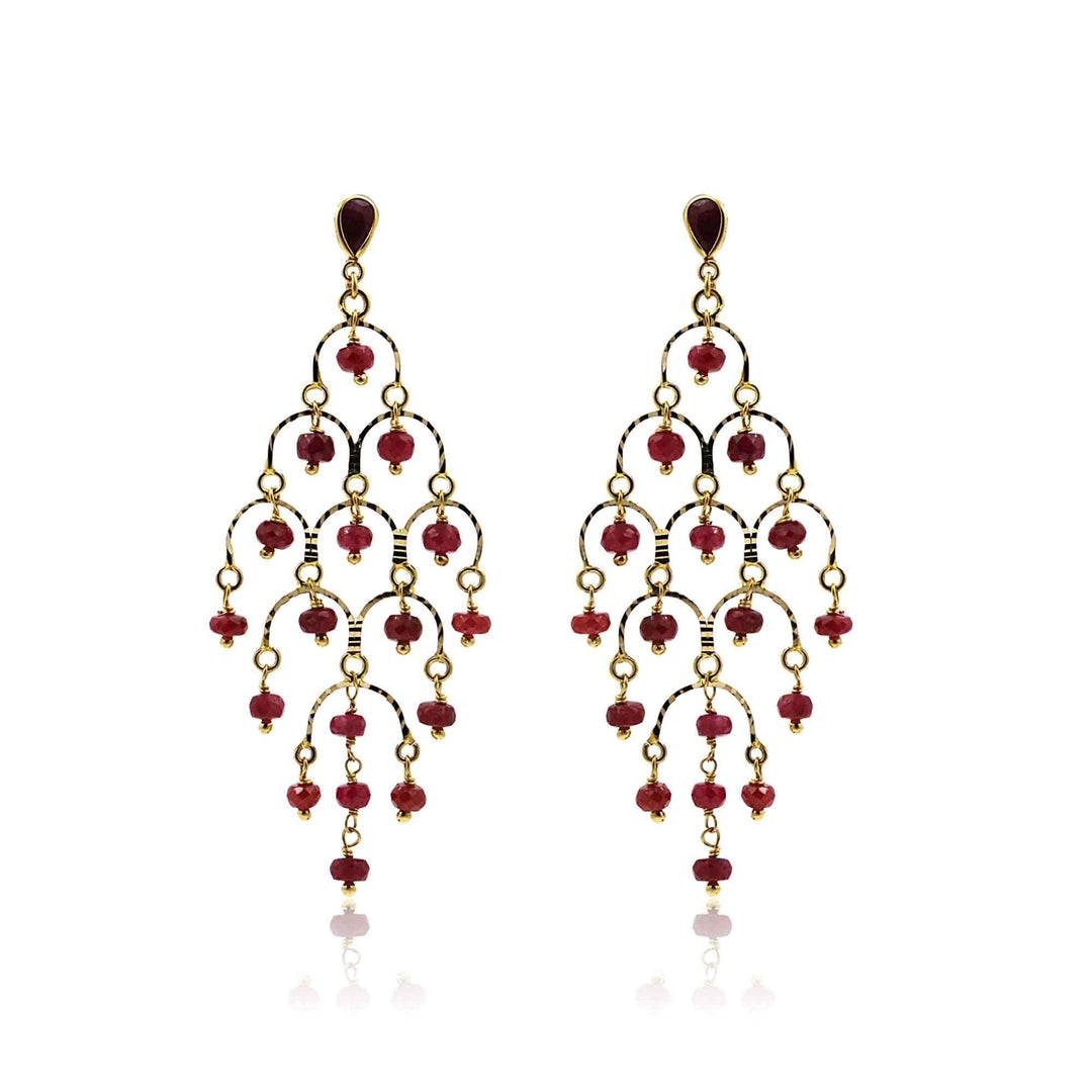Gold Ruby Chandelier Earrings -GTR0577 KrishnaPearlsandJewellers