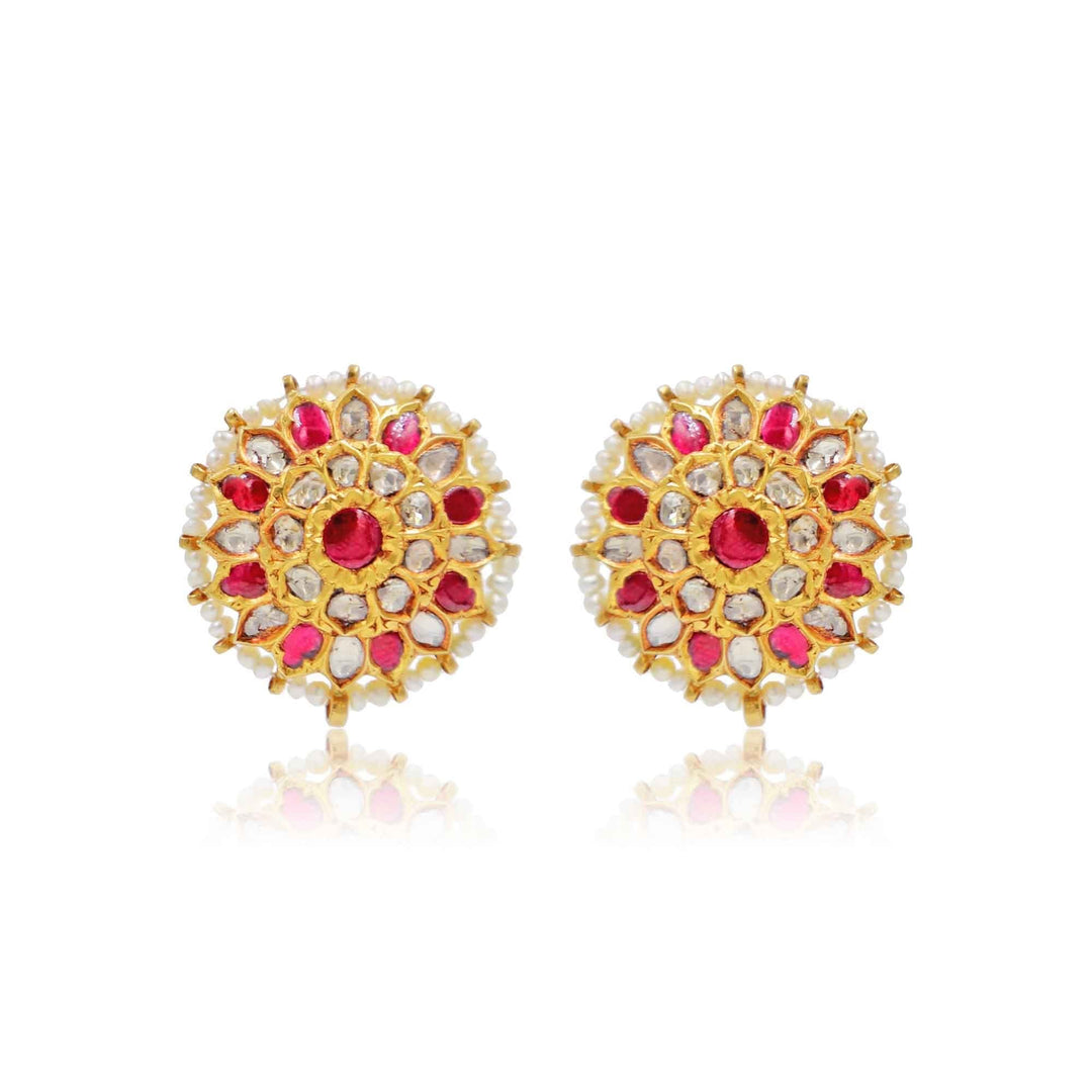 Gold Ruby Pearl Earrings-GTP0704 KrishnaPearlsandJewellers