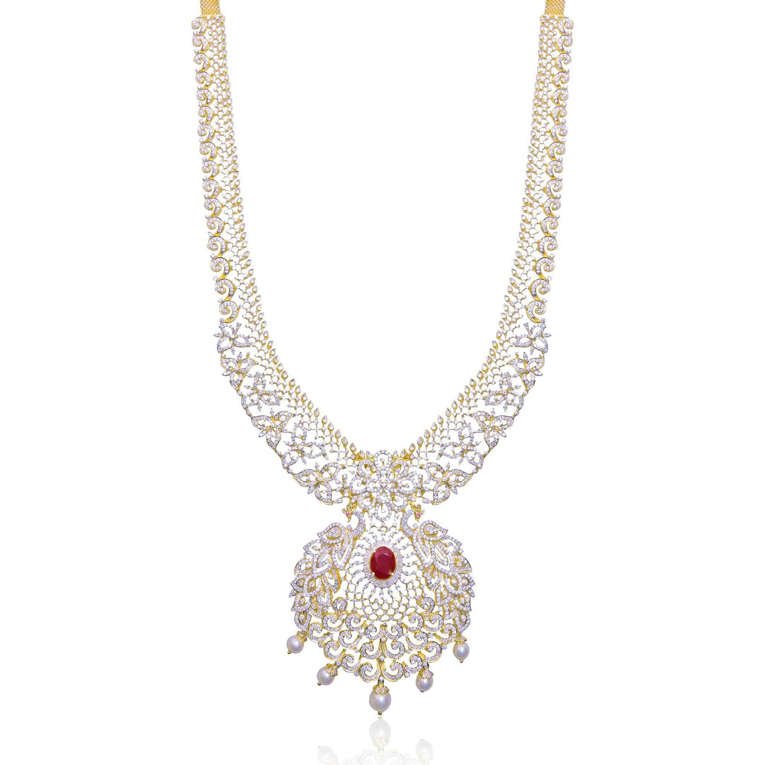 Gold with Diamond -Flower Necklace -H14603 KrishnaPearlsandJewellers