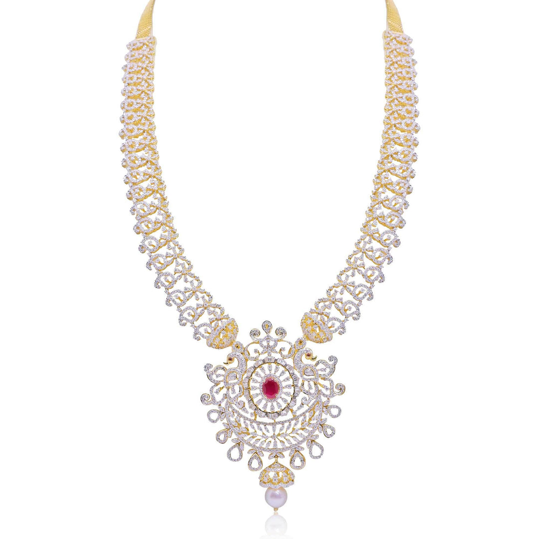 Gold with Diamond -Peacock Necklace -H15959 KrishnaPearlsandJewellers