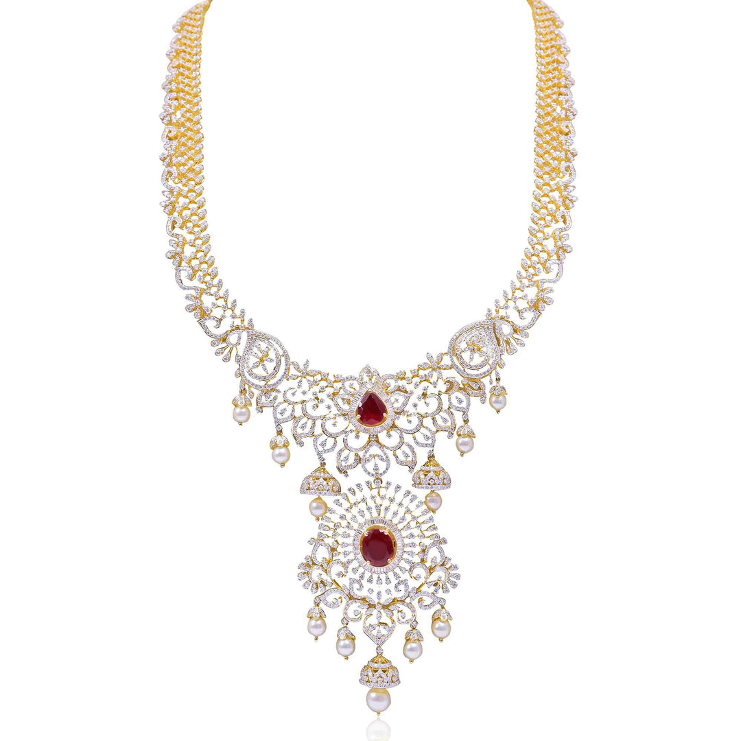 Gold with Diamond Necklace -H15580 KrishnaPearlsandJewellers