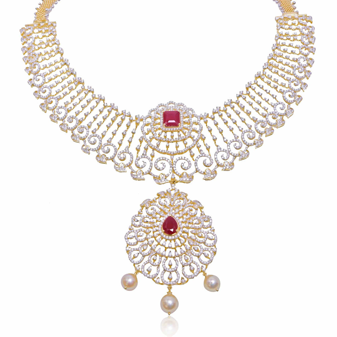 Gold with Diamond Necklace -NS363 KrishnaPearlsandJewellers