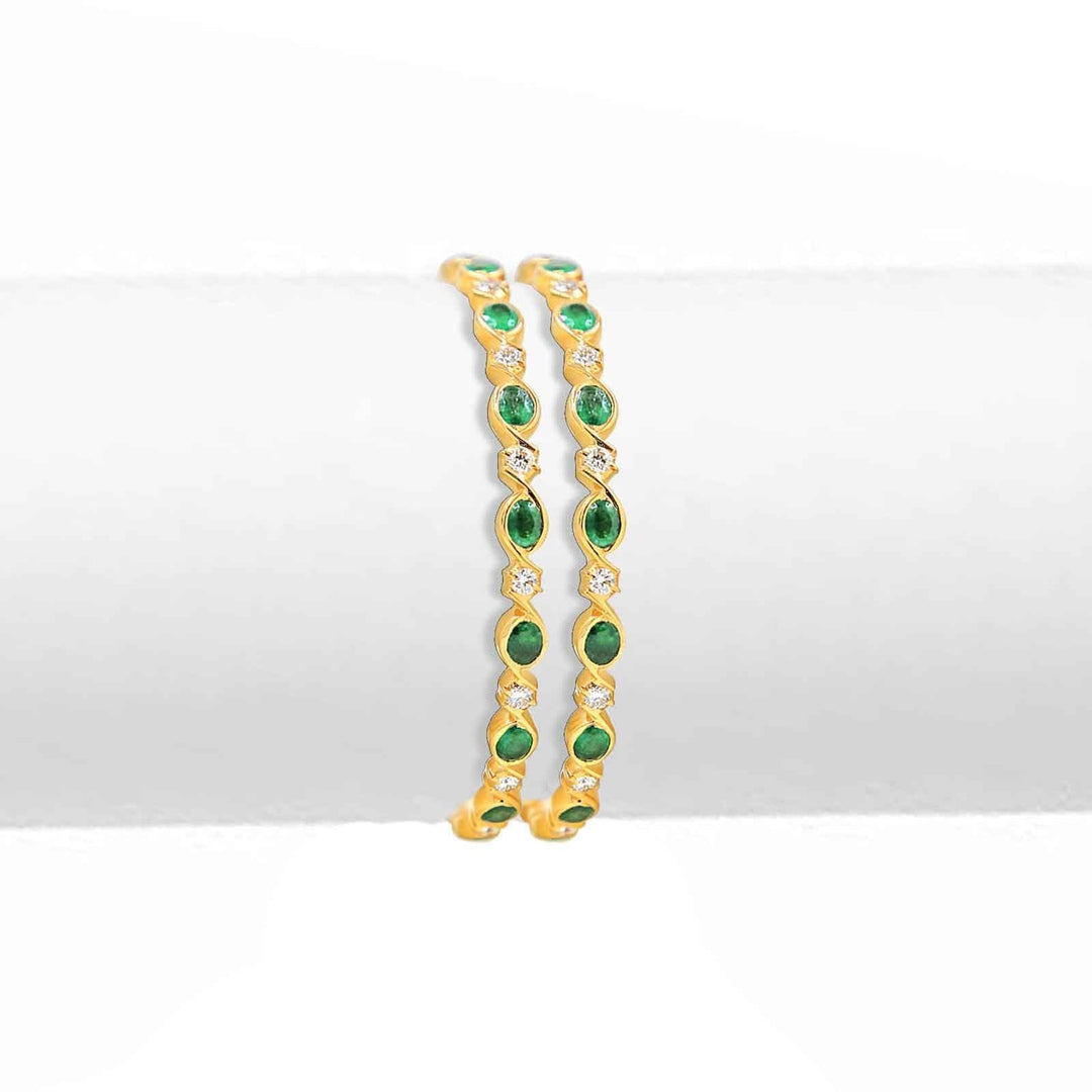 Gold with Diamond and Emerald Bangles - GNE0028 KrishnaPearlsandJewellers