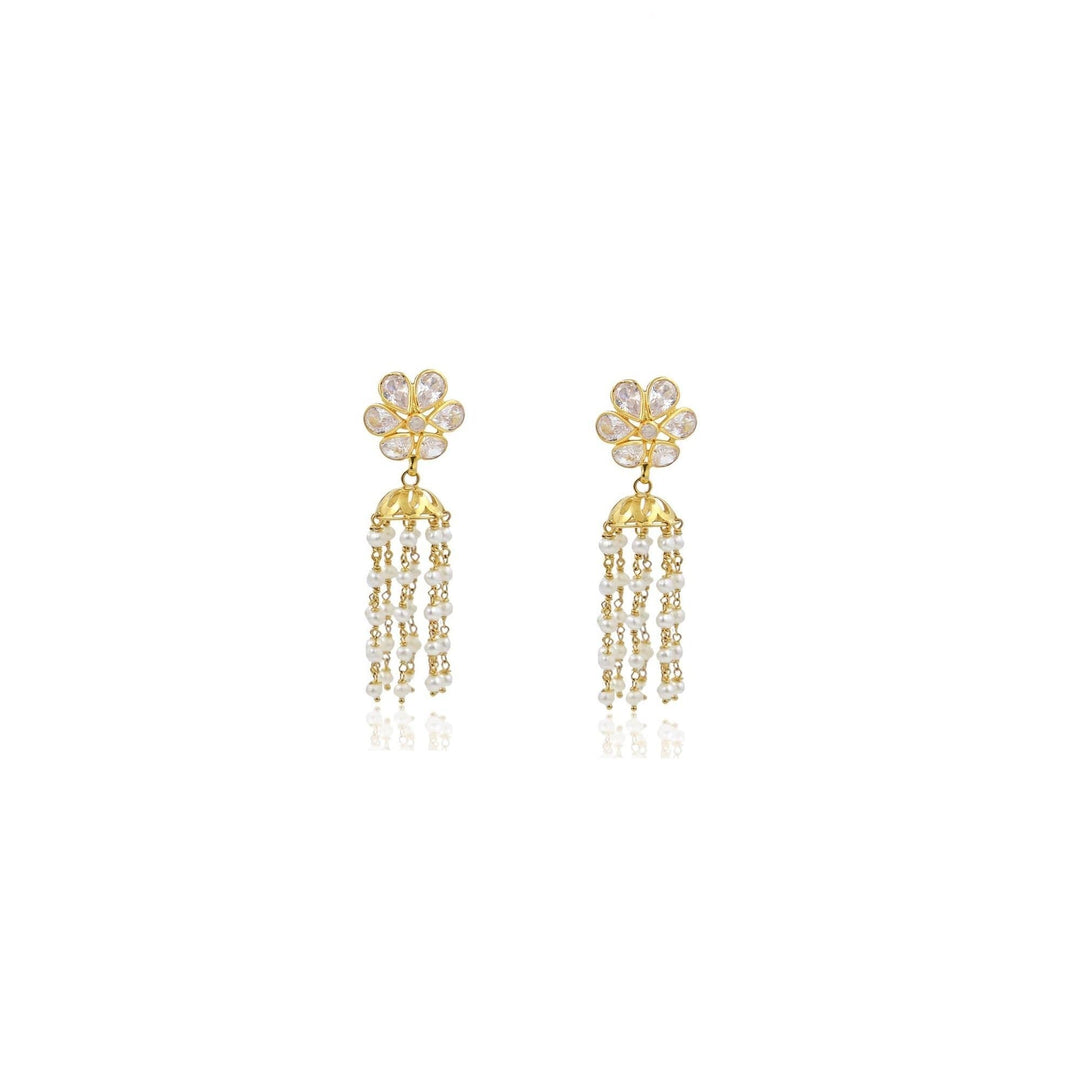 Gold with Pearl and Cz Flower Set-GHP0059 KrishnaPearlsandJewellers