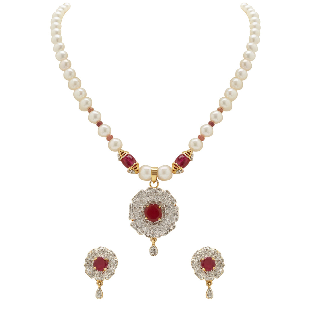 Pearl -Red Stones set -H1733