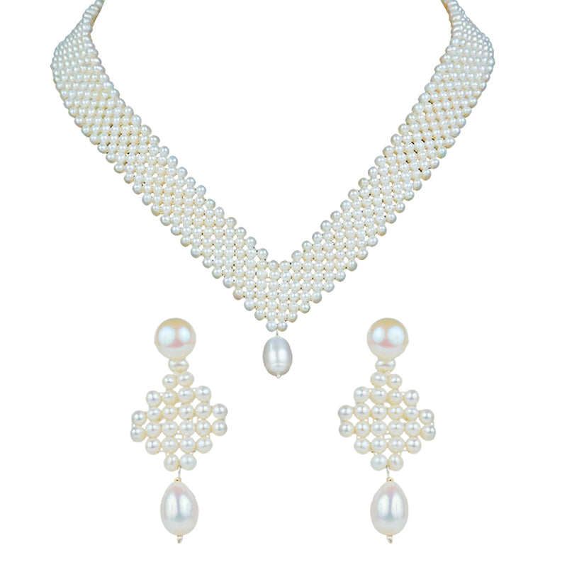 WHITE PEARL NECKLACE SET - H2138 Krishnapearlsandjewellers