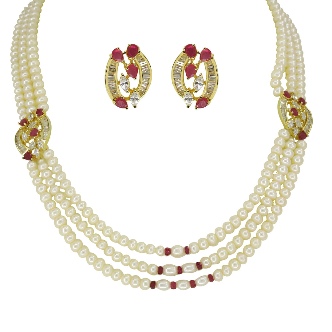 3LINE PEARL OFFSET BROCHUE WITH EARRINGS H-3220