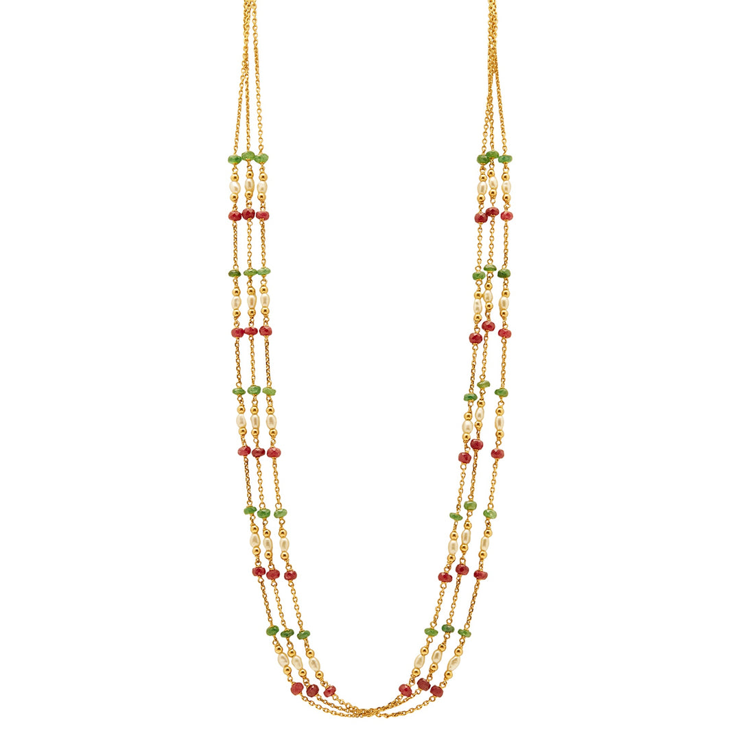 GOLD MULTI STONE PEARL CHAIN - GCP1076