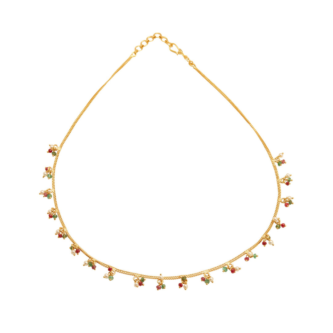 GOLD MULTI STONE PEARL CHAIN - GCPS011