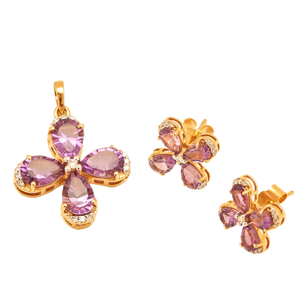 GOLD SEMI PRECIOUS AMETHYST WITH DIAMOND TOPS WITH PENDANT - GPSM434
