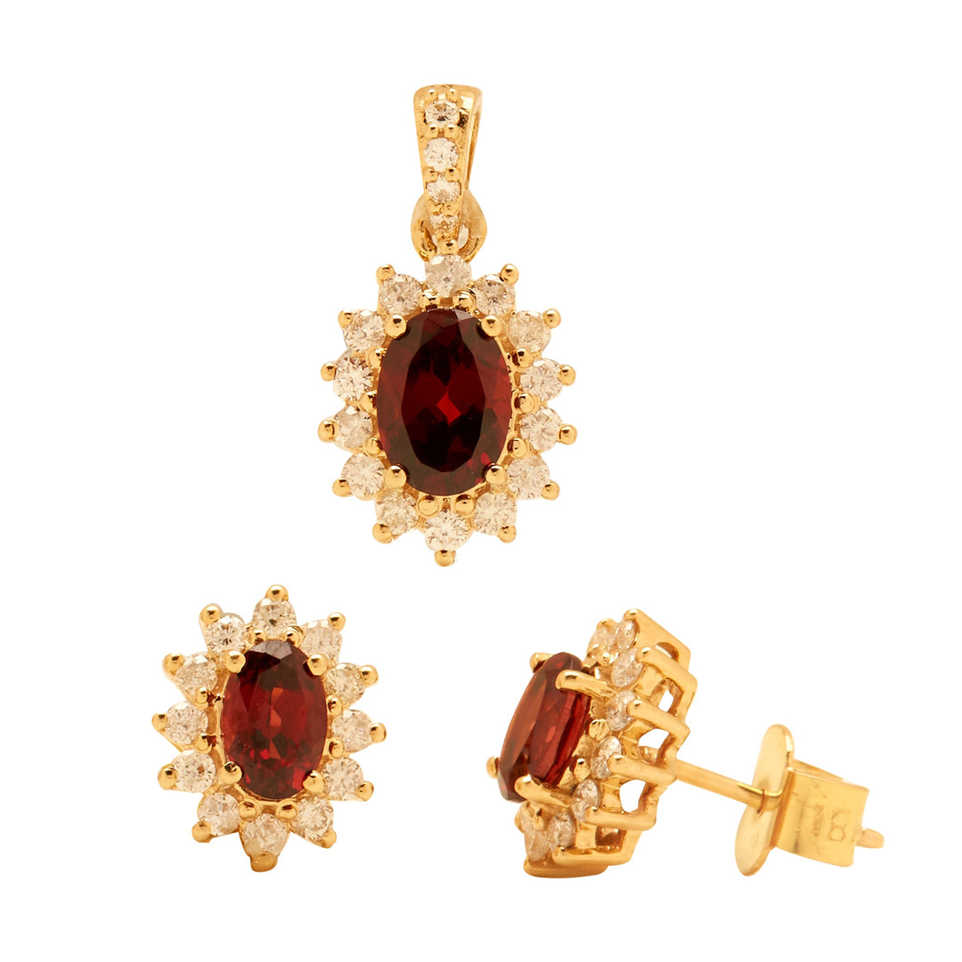 GOLD SEMI PRECIOUS DIAMOND WITH GARNET TOPS WITH PENDANT - GPSM470