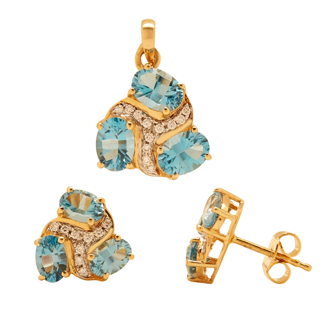 GOLD SEMI PRECIOUS DIAMOND WITH BLUE TOPAZ TOPS WITH PENDANT - GPSM428